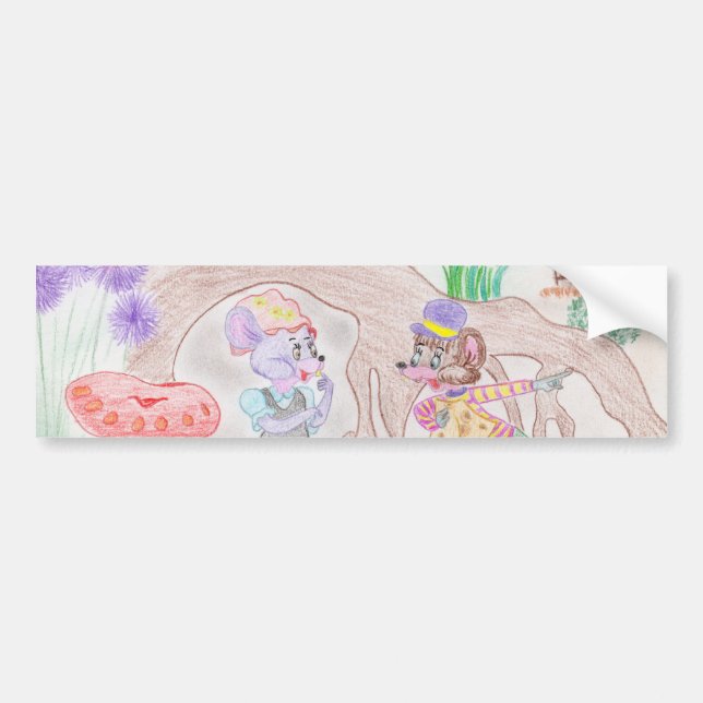 Custom Kids Artwork, two cute mouse, flowers.... Bumper Sticker (Front)