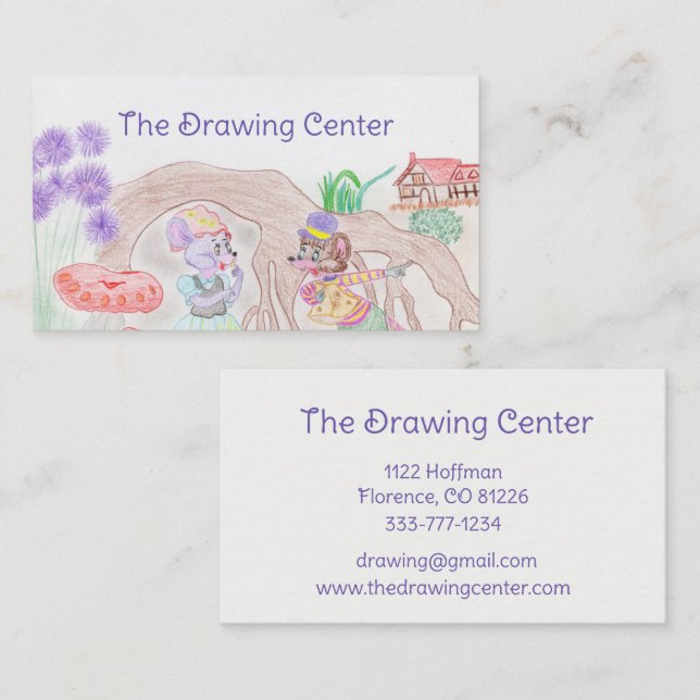 Custom Kids Artwork, two cute mouse, flowers.... Business Card (Front/Back)