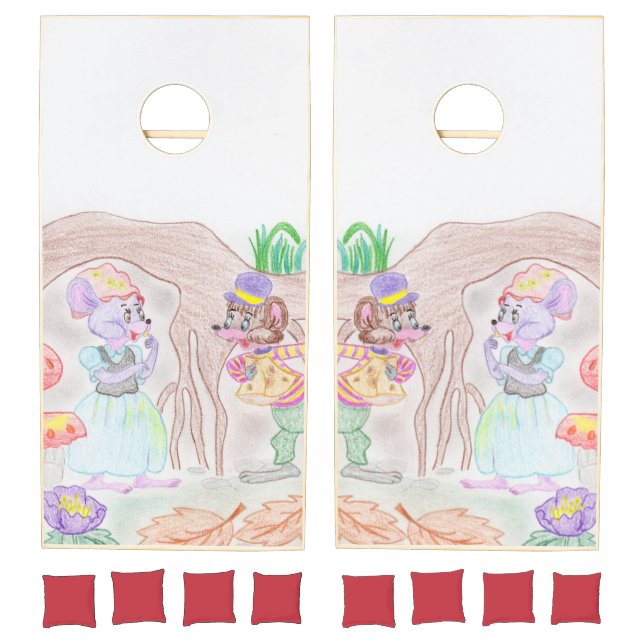 Custom Kids Artwork, two cute mouse, flowers.... Cornhole Set (Set)