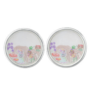 Custom Kids Artwork, two cute mouse, flowers.... Cufflinks