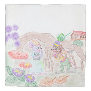 Custom Kids Artwork, two cute mouse, flowers.... Duvet Cover