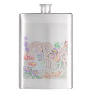 Custom Kids Artwork, two cute mouse, flowers.... Flask