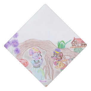 Custom Kids Artwork, two cute mouse, flowers.... Graduation Cap Topper