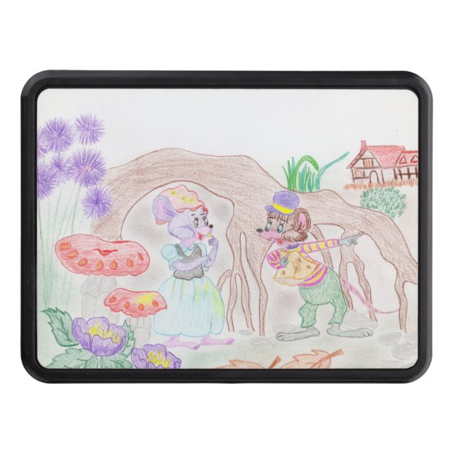 Custom Kids Artwork, two cute mouse, flowers.... Hitch Cover (Front)