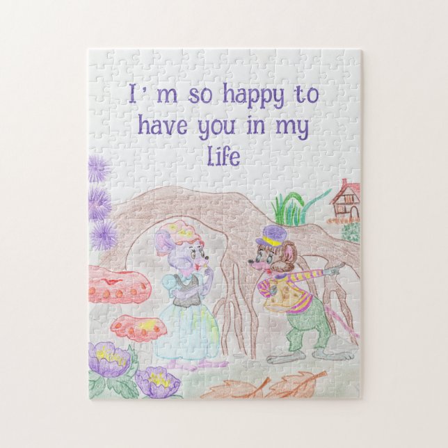 Custom Kids Artwork, two cute mouse, flowers.... Jigsaw Puzzle (Vertical)