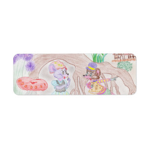 Custom Kids Artwork, two cute mouse, flowers.... Label