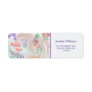 Custom Kids Artwork, two cute mouse, flowers.... Label