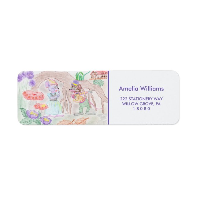Custom Kids Artwork, two cute mouse, flowers.... Label (Front)