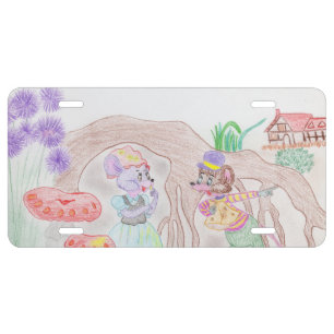 Custom Kids Artwork, two cute mouse, flowers.... License Plate