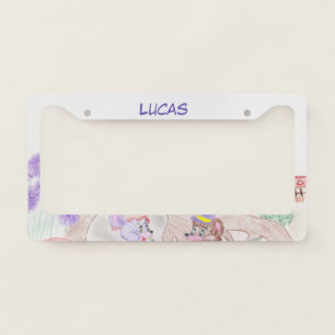 Custom Kids Artwork, two cute mouse, flowers.... License Plate Frame