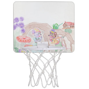 Custom Kids Artwork, two cute mouse, flowers.... Mini Basketball Hoop
