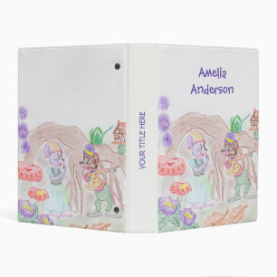 Custom Kids Artwork, two cute mouse, flowers.... Mini Binder