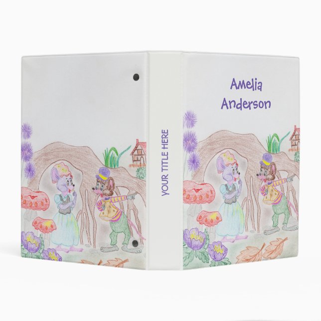 Custom Kids Artwork, two cute mouse, flowers.... Mini Binder (Background)