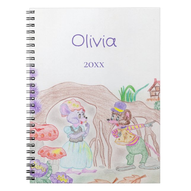 Custom Kids Artwork, two cute mouse, flowers.... Notebook (Front)