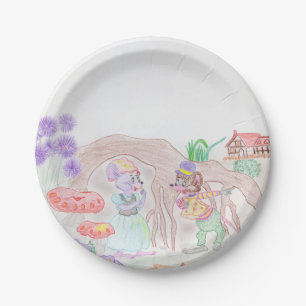 Custom Kids Artwork, two cute mouse, flowers.... Paper Plates