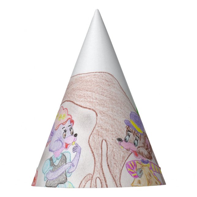 Custom Kids Artwork, two cute mouse, flowers.... Party Hat (Front)