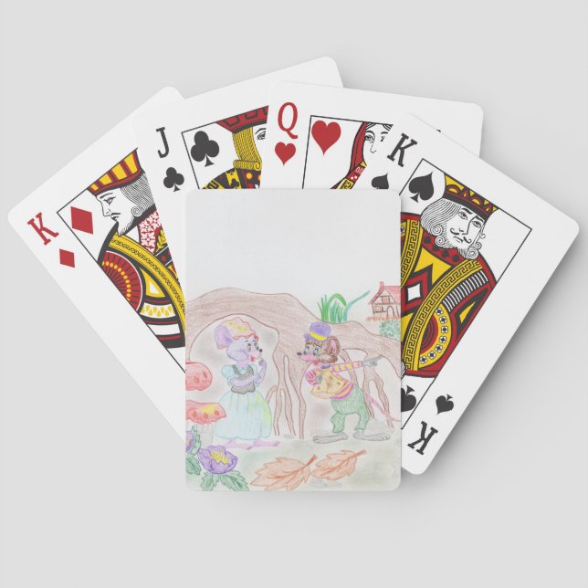 Custom Kids Artwork, two cute mouse, flowers.... Poker Cards (Back)