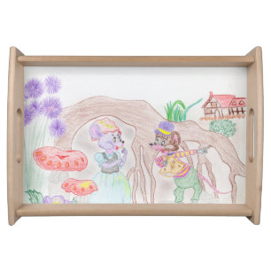 Custom Kids Artwork, two cute mouse, flowers.... Serving Tray