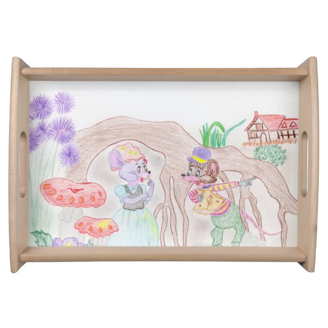 Custom Kids Artwork, two cute mouse, flowers.... Serving Tray (Front)