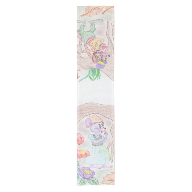 Custom Kids Artwork, two cute mouse, flowers.... Short Table Runner (Front)