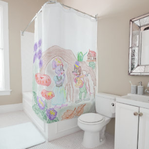 Custom Kids Artwork, two cute mouse, flowers.... Shower Curtain