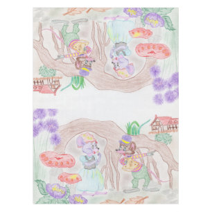 Custom Kids Artwork, two cute mouse, flowers.... Tablecloth