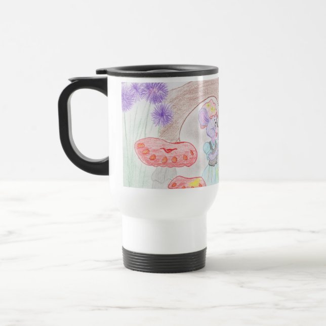 Custom Kids Artwork, two cute mouse, flowers.... Travel Mug (Left)