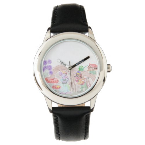 Custom Kids Artwork two cute mouse flowers Watch