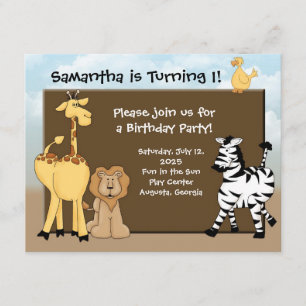 Custom Kids B-Day Invite, Jungle Animals Invitation