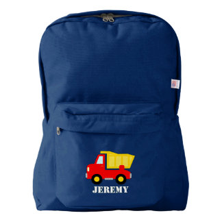 Custom kids backpack with red toy dump truck image