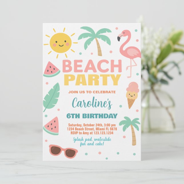 Custom Kids Beach Birthday Invitation & Party (Standing Front)