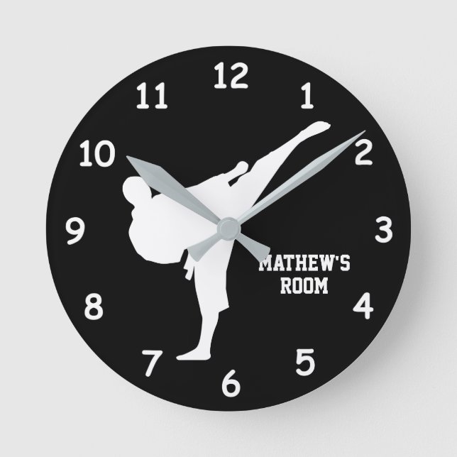 Custom kid's bedroom karate martial arts wall round clock (Front)