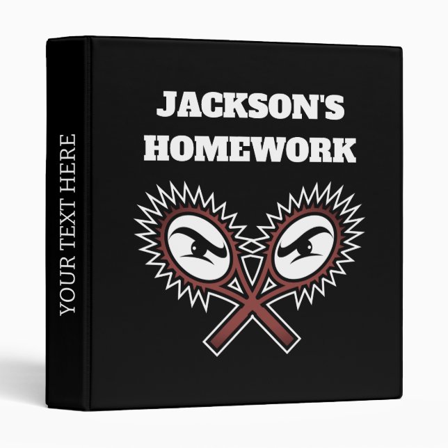 Custom kid's binder with cool tennis racket logo (Front/Spine)