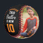Custom Kids Birthday Age Fun Sports Photo Gift Baseball<br><div class="desc">This Baller is now YOUR AGE HERE! Fun sporty birthday gift for your baseball fan! Customize with your 2 kids' photos,  name and age! Simple,  modern sports jersey typography in black and orange make this a cool and useful keepsake birthday gift for the whole year!</div>