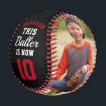 Custom Kids Birthday Age Fun Sports Photo Gift Baseball<br><div class="desc">This Baller is now YOUR AGE HERE! Fun sporty birthday gift for your baseball fan! Customize with your 2 kids' photos,  name and age! Simple,  modern sports jersey typography in black and red make this a cool and useful keepsake birthday gift for the whole year!</div>