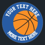 Custom kid's Birthday party favor basketball sport Classic Round Sticker<br><div class="desc">Custom kid's Birthday party favor basketball sports logo stickers or envelope seals. Personalized accessories for boy's or girl's Birthday party celebration. Add your own name, funny quote, saying, slogan etc. Cute sporty template design for coach and players. Green or custom color background. Also handy for Christmas gift wrapping during the...</div>
