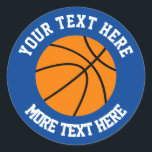 Custom kid's Birthday party favor basketball sport Classic Round Sticker<br><div class="desc">Custom kid's Birthday party favor basketball sports logo stickers or envelope seals. Personalized accessories for boy's or girl's Birthday party celebration. Add your own name, funny quote, saying, slogan etc. Cute sporty template design for coach and players. Green or custom color background. Also handy for Christmas gift wrapping during the...</div>