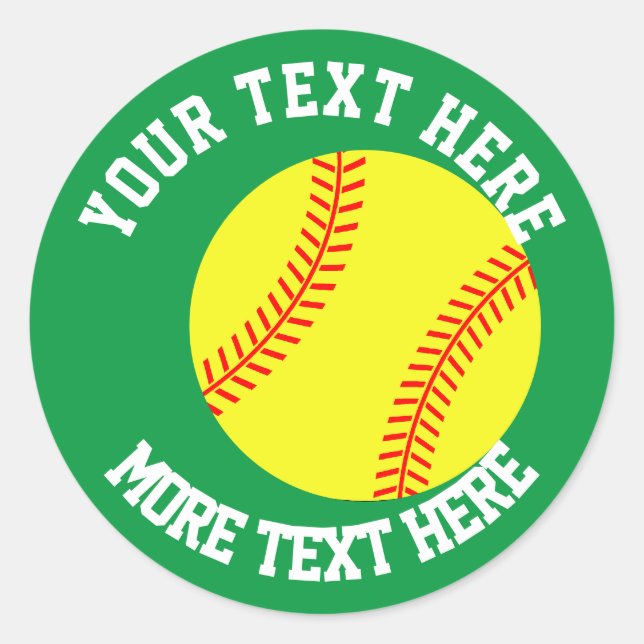 Custom kid's Birthday party favor softball sport Classic Round Sticker (Front)