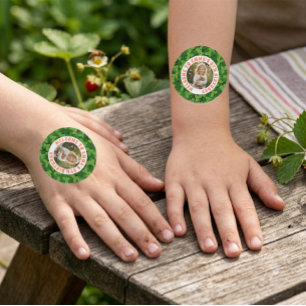 Custom Kids Birthday Photo and Leaves Temporary Tattoos