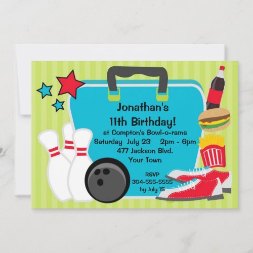 Custom Kids Bowling Party Personalized Invites