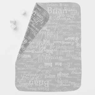 Custom Kids Boys Names all over gray Baby Blanket