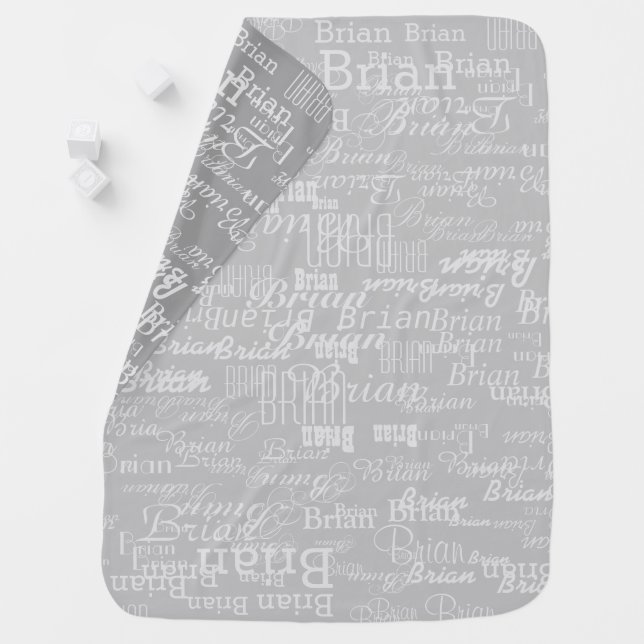 Custom Kids Boys Names all over gray Baby Blanket (In Situ)
