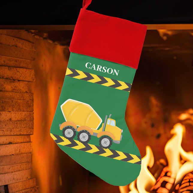 Custom Kids Cement Mixer Truck Boys Green Christmas Stocking (Creator Uploaded)