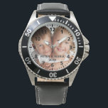 Custom kids children photo names year dad watch<br><div class="desc">Add Your own favorite photo of your family,  kids,  wife,  children,  friends or pet.  Black numbers with minutes.  Personalize and add their names and year,  black letters.
Perfect for your dad on father's day,  or as a birthday or Christmas gift.</div>