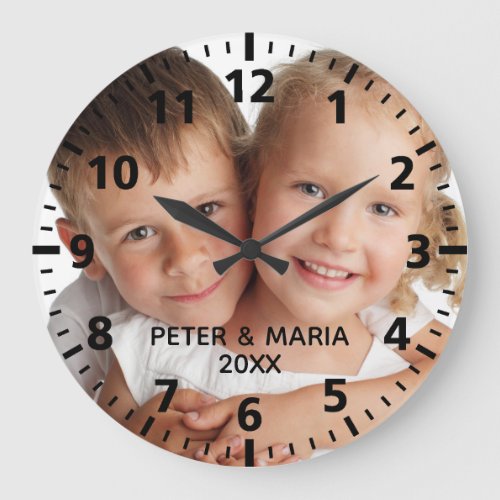 Custom kids children photo names year large clock