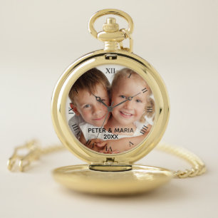 Custom kids children photo names year roman pocket watch