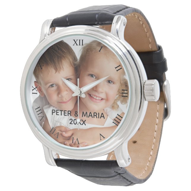 Custom kids children photo names year roman watch (Angled)