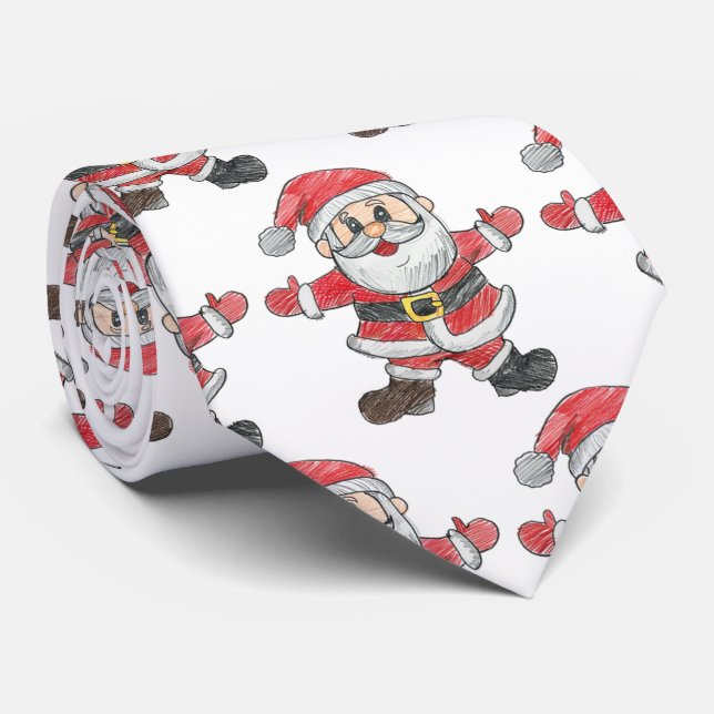 Custom Kids Christmas Drawing Neck Tie (Rolled)