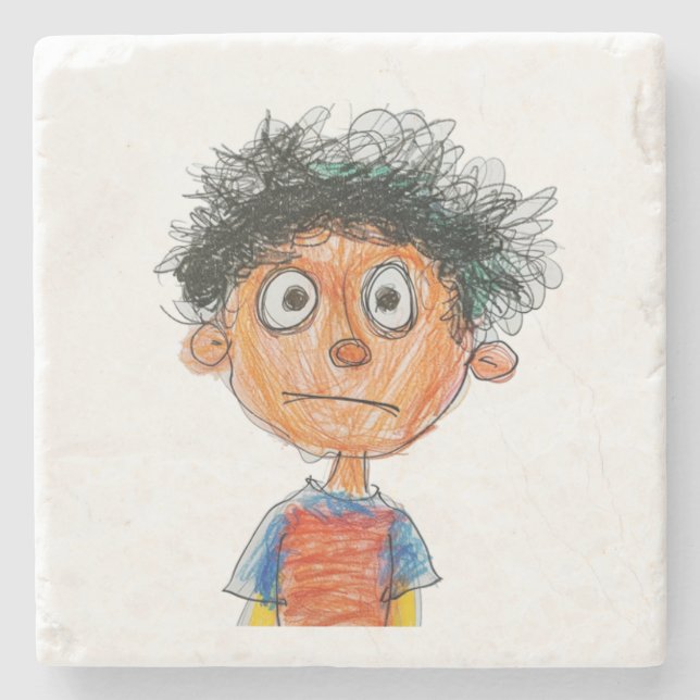 Custom Kids Christmas Drawing Stone Coaster (Front)