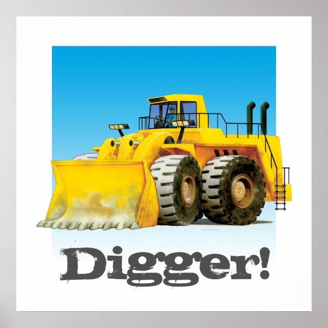Custom Kids Construction Giant Truck Yellow Digger Poster (Front)